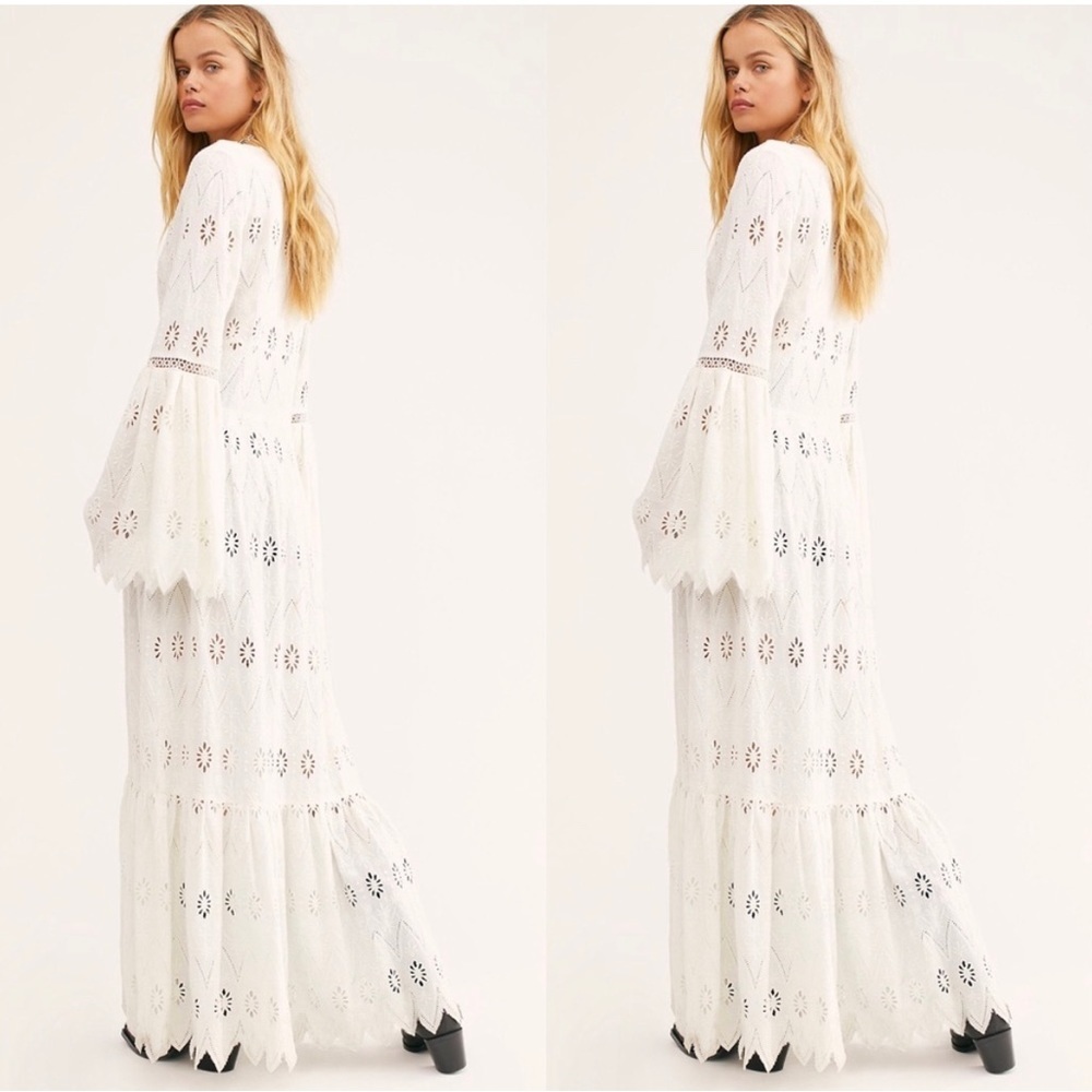 FREE PEOPLE Sweet Water Duster in Powder White Eyelet Long Kimono Jacket - NWT - Picture 6 of 16